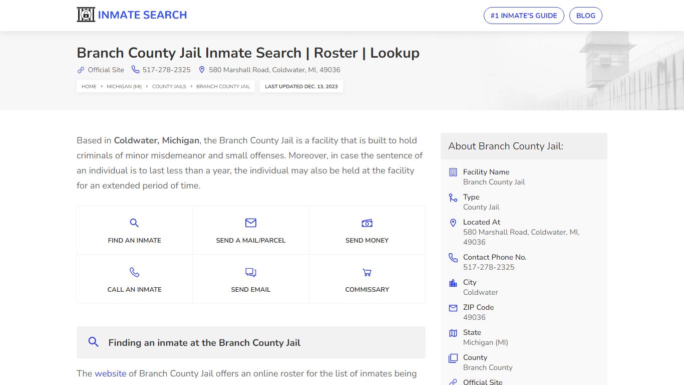 Branch County Jail Inmate Search | Roster | Lookup